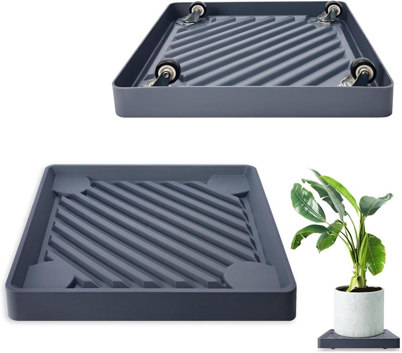 REDHUGO 2PCS Square Plant Caddy with Hidden Wheels, Heavy Duty Rolling Plant Stand Caddy with Wheels, Pot Base for Indoor Outdoor, Gray, 12 inches - Image 1